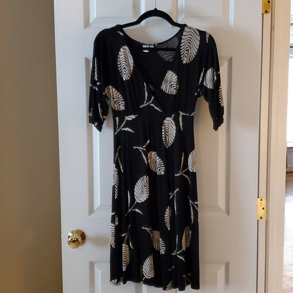 Nell Couture black dress with cream leaves